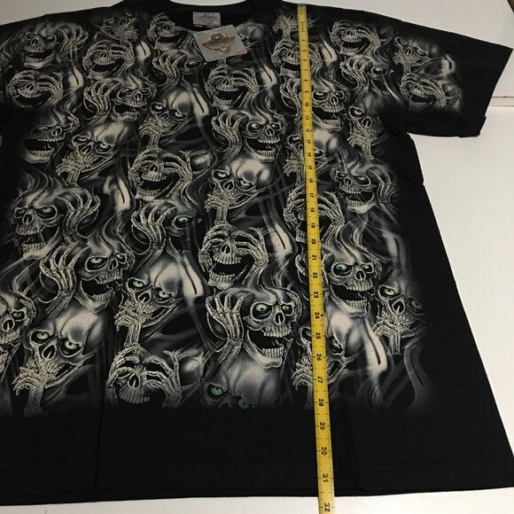 Skull Skeleton All Over Print Black T-Shirt XL Death Fear - Picture 5 of 5